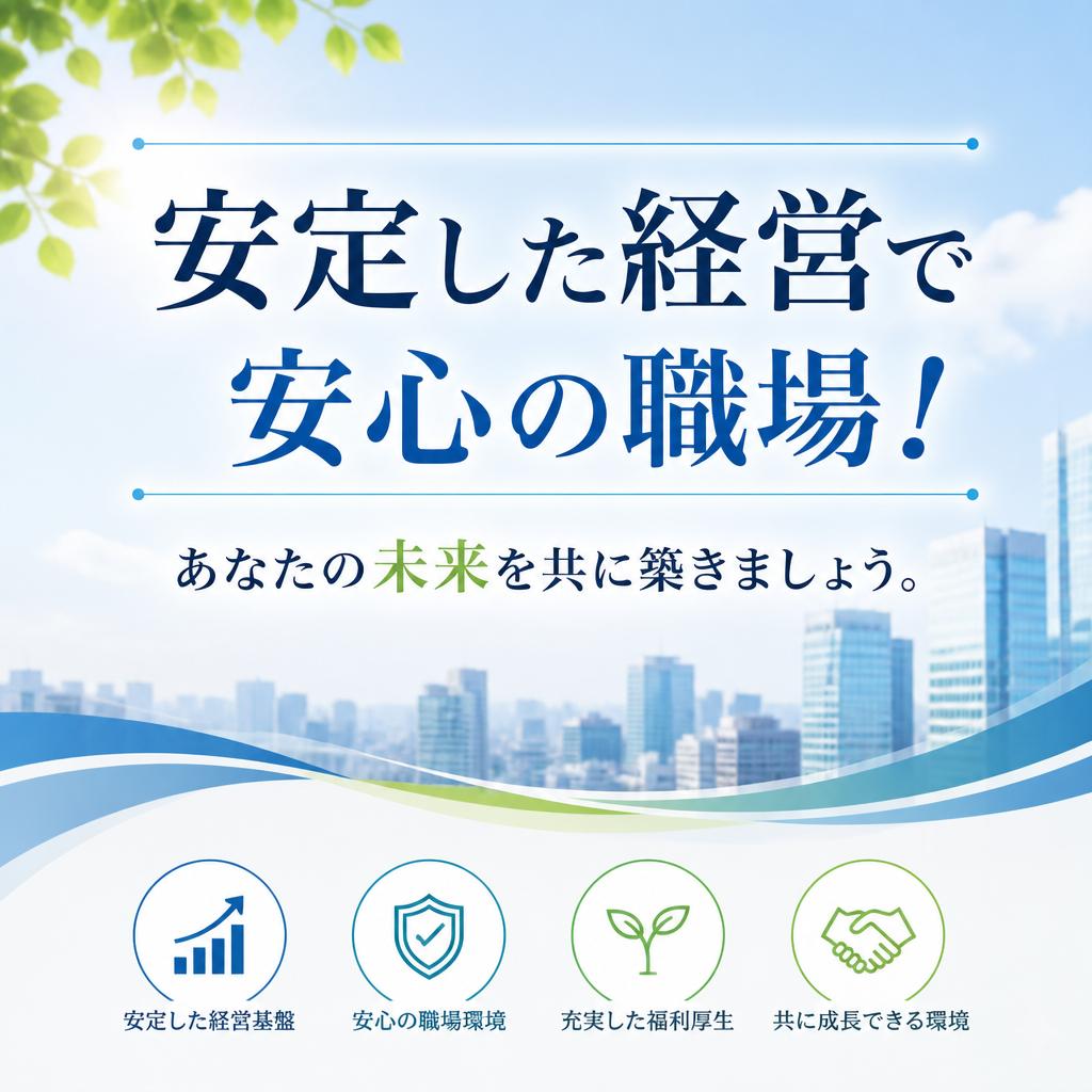 安定した経営で安心の職場！あなたの未来を共に築きましょう。