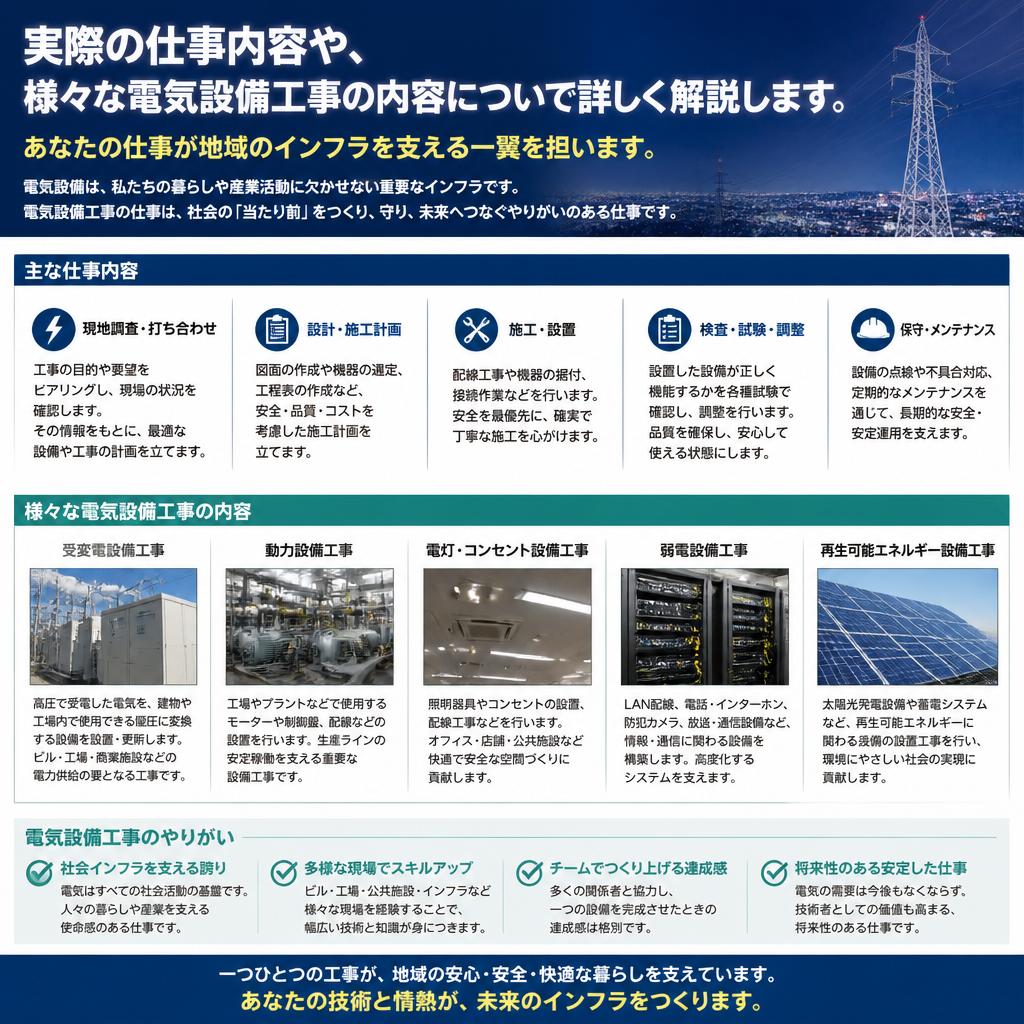 多彩な業務内容 - 電気工事の魅力
