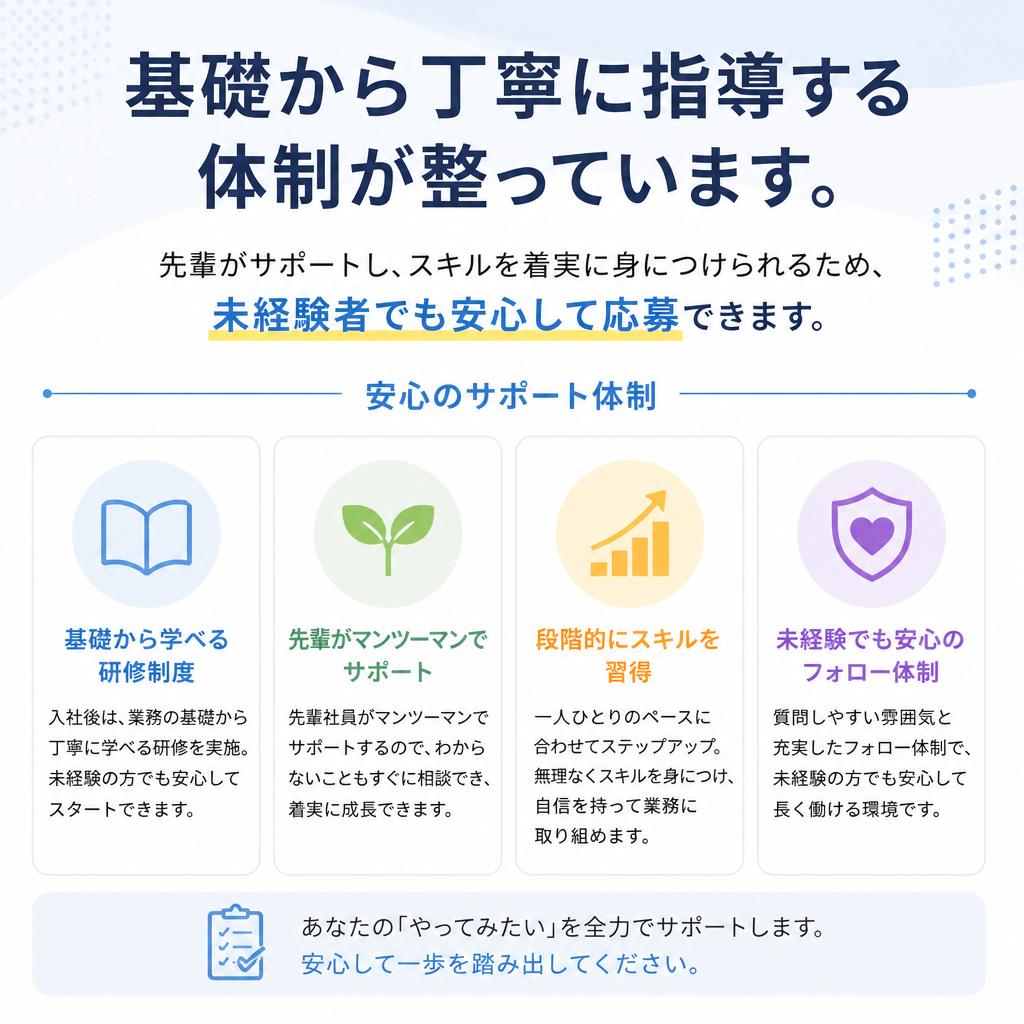 第二新卒歓迎!未経験者でも安心の職場環境
